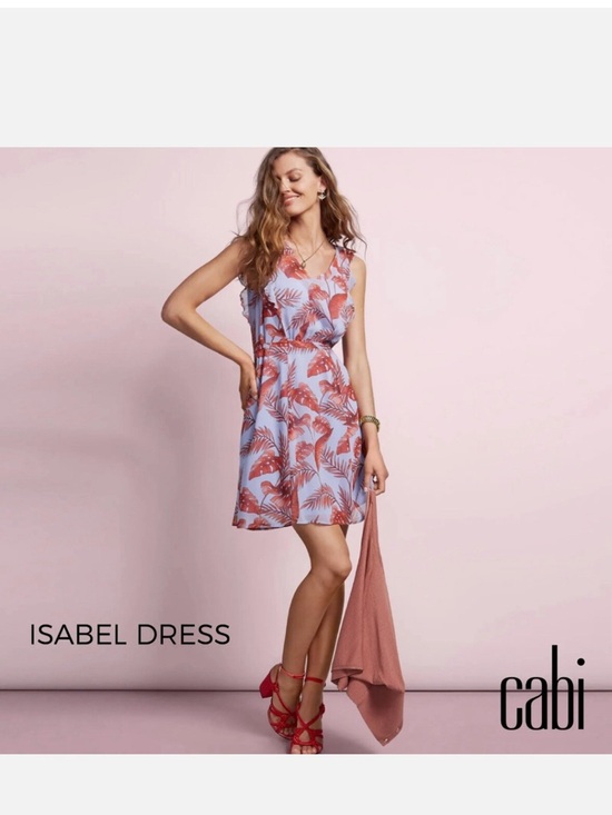 CAbi Dresses & Skirts - NWT! CAbi Isabel V-Neck Mini Dress in Light Blue with Coral Leaf Print Size L